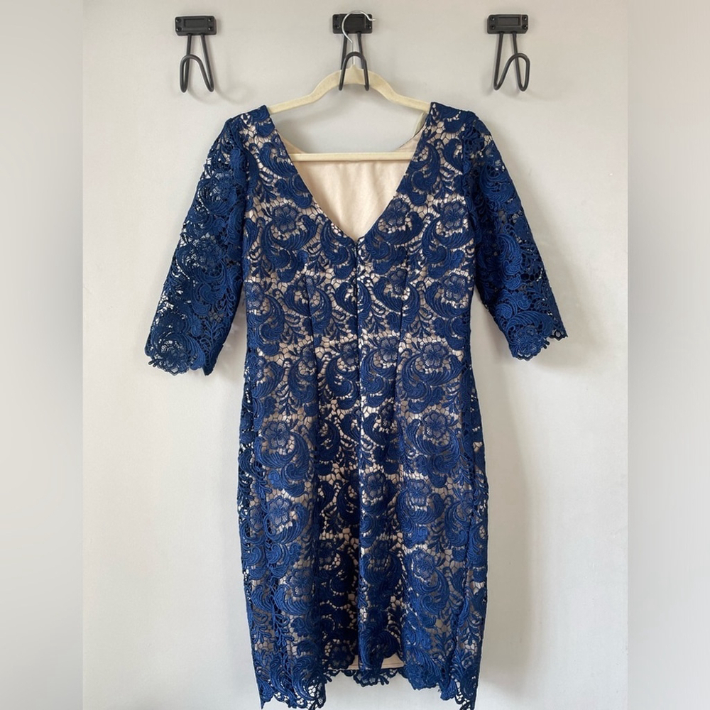 Eliza J Regal Collection navy blue lace knee-length cocktail dress size 8 - Picture 4 of 6